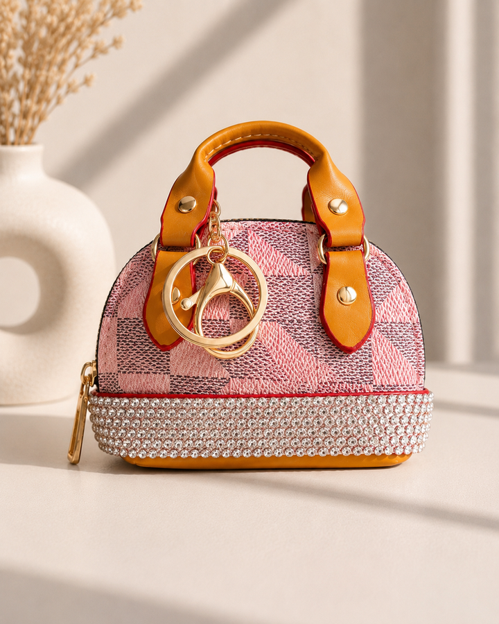 Sleutelhanger Coinbag Roze met Glitters #1003