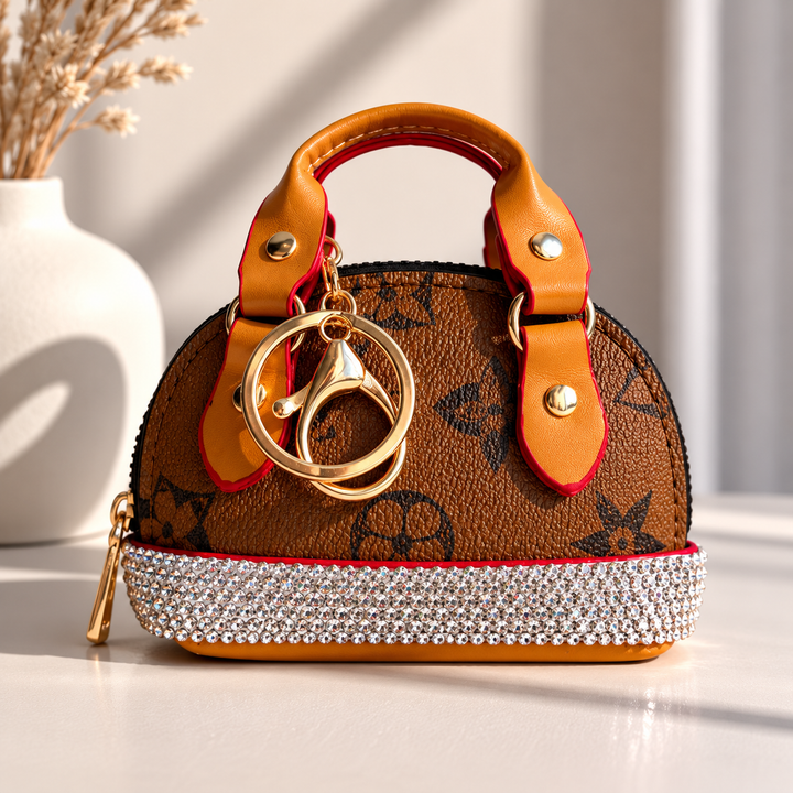 Sleutelhanger Coinbag wit met Glitters #1002