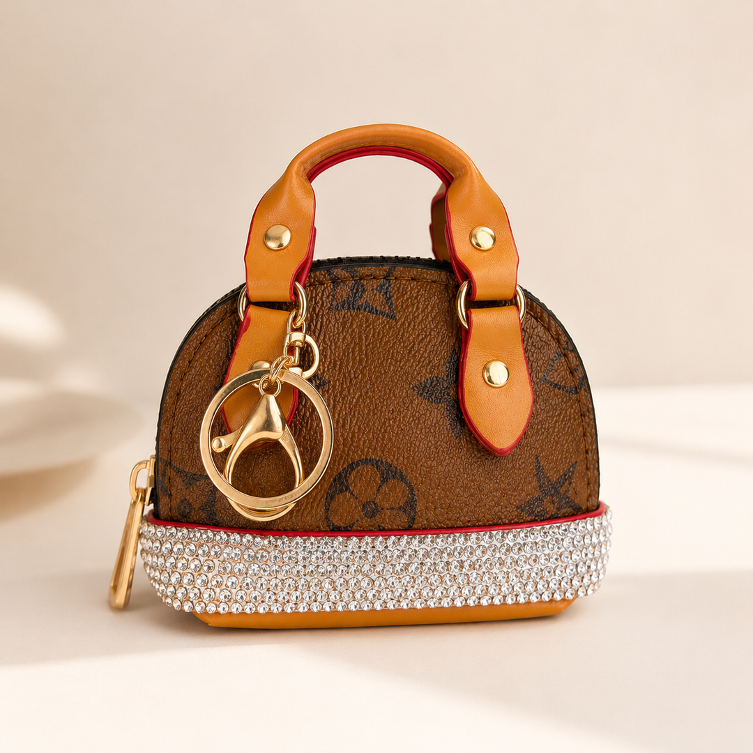Sleutelhanger Coinbag wit met Glitters #1002