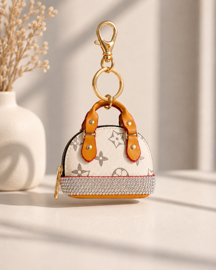 Sleutelhanger Coinbag wit met Glitters #1002